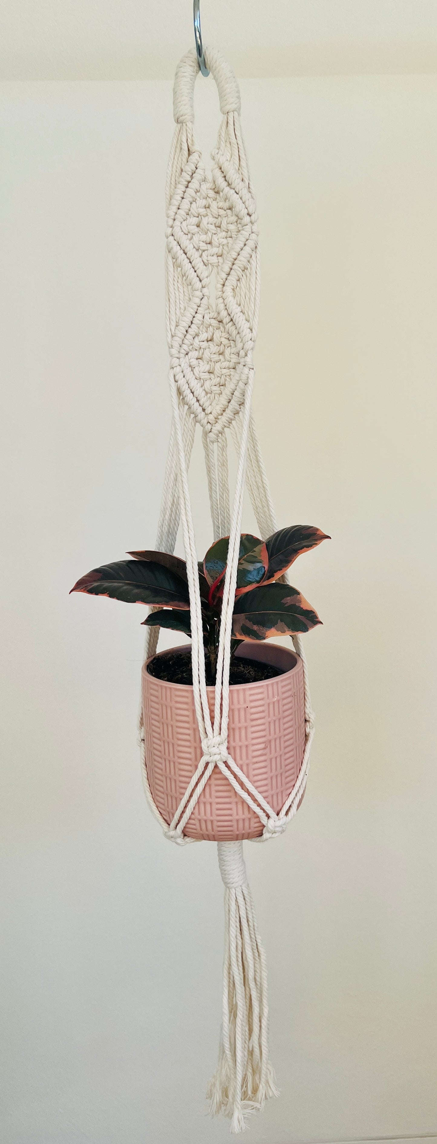 Diamond Braided Macramé Indoor Plant Pot Hanger ~50cm Boho Chic Décor Home Garden Hand Made