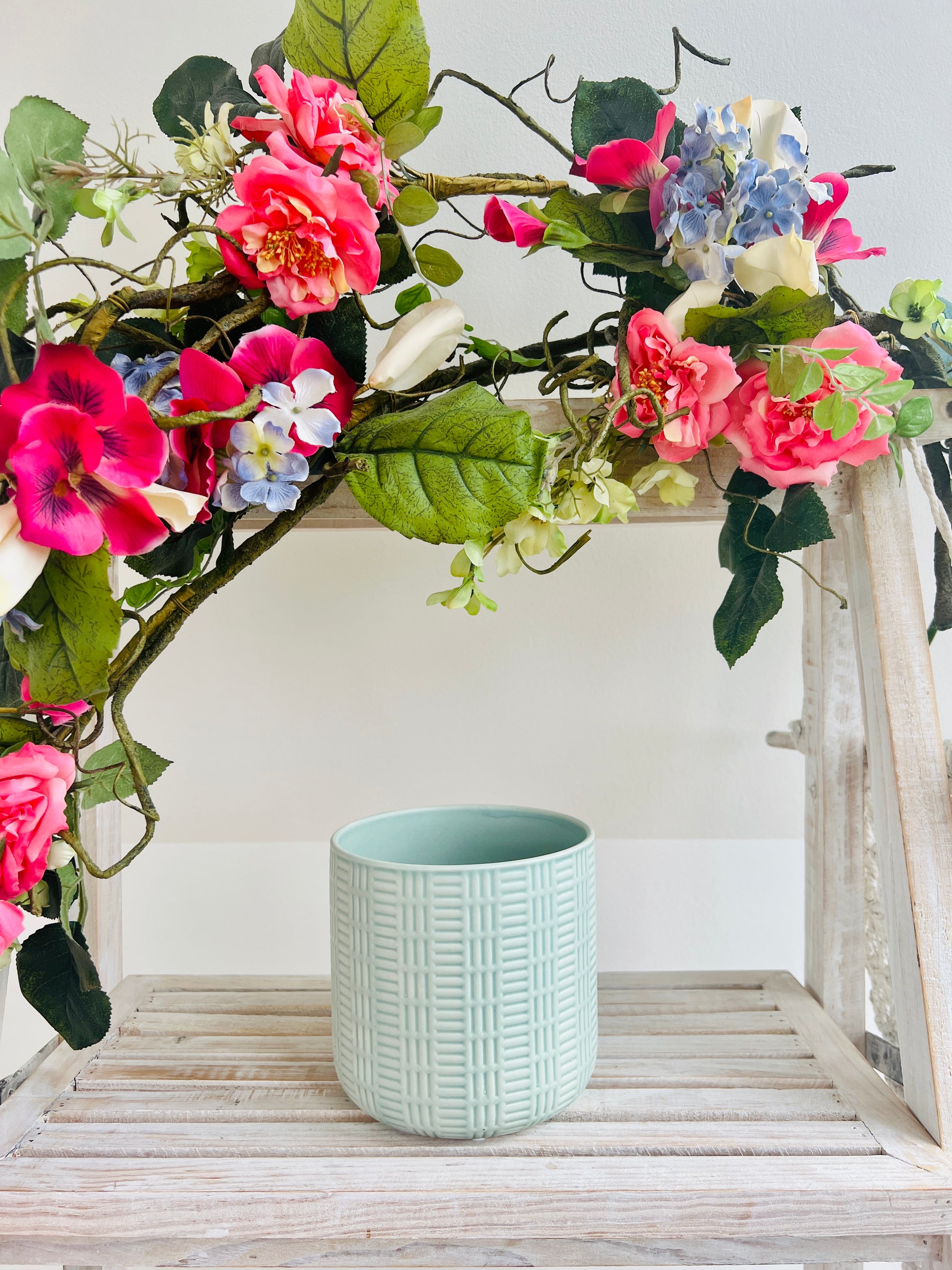 Mint Green Ceramic Pattern Plant Pot 12cm