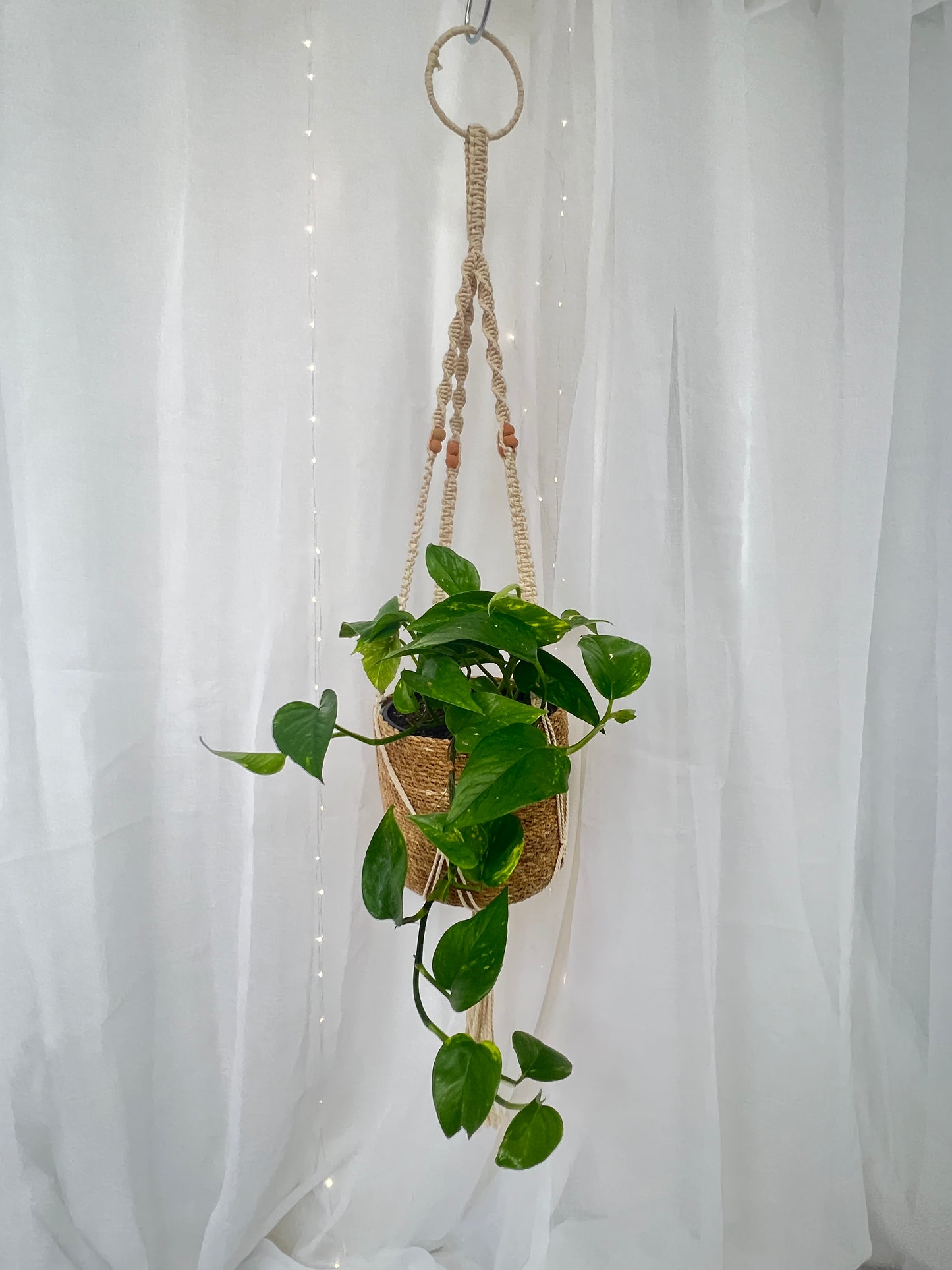 Beaded Macramé Indoor Plant Hanger 120cm Boho Chic Décor