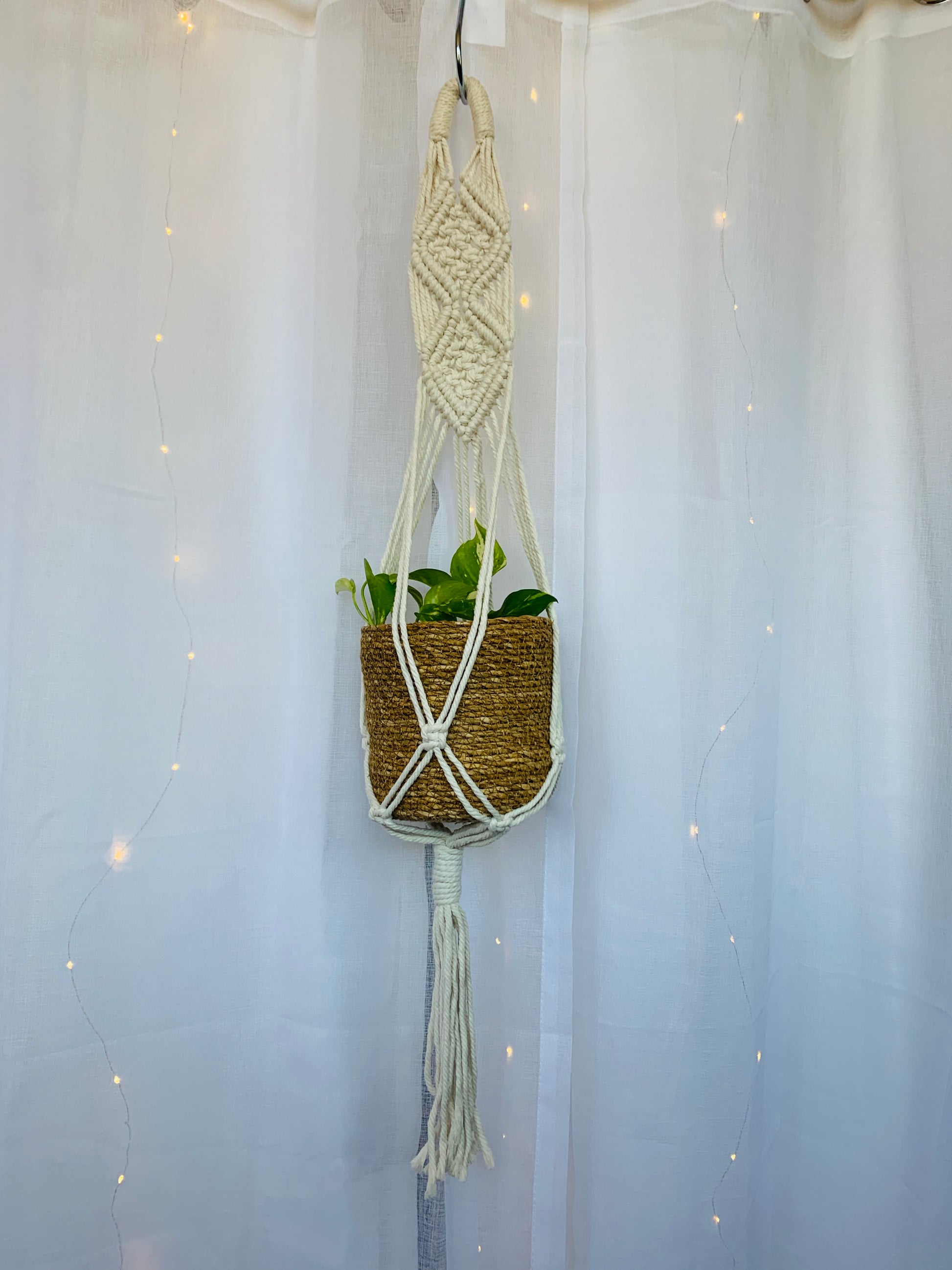 Diamond Braided Macramé Indoor Plant Pot Hanger ~50cm Boho Chic Décor Home Garden Hand Made