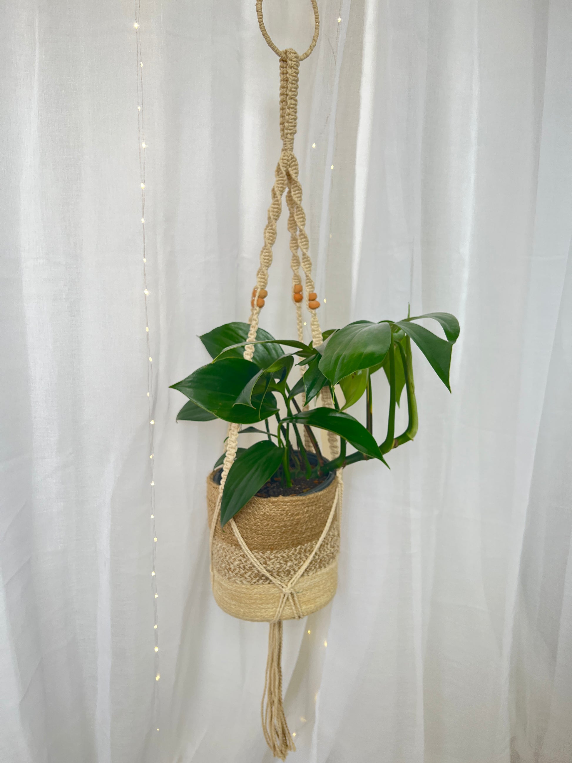 Beaded Macramé Indoor Plant Hanger 120cm Boho Chic Décor