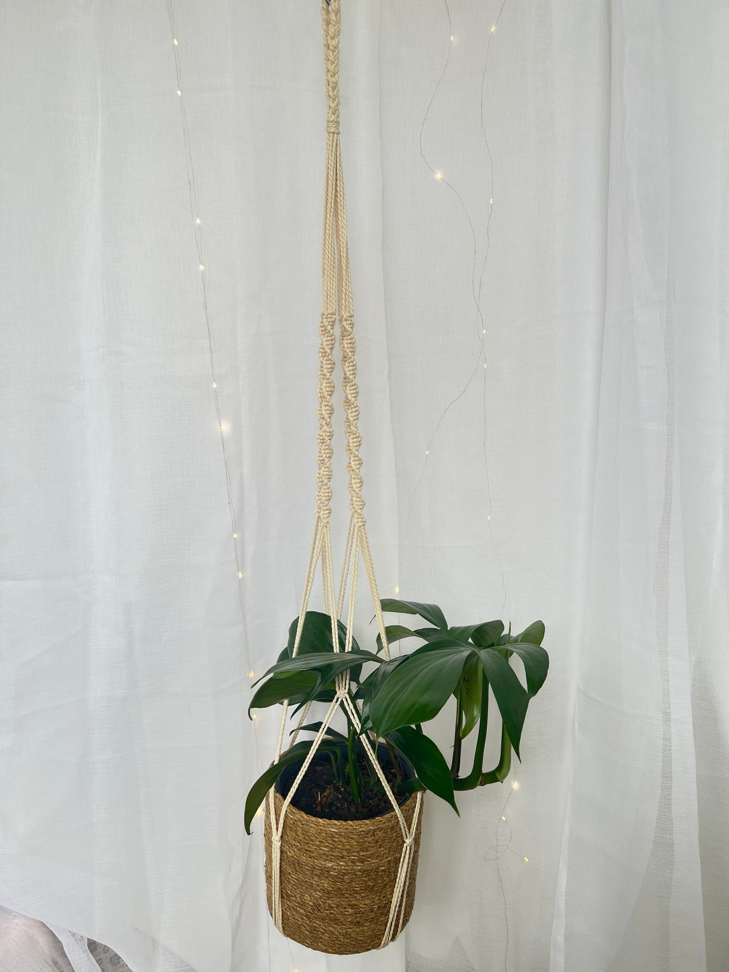 Twisted Macramé Indoor Plant Pot Hanger 120cm Boho Chic Décor Home Garden