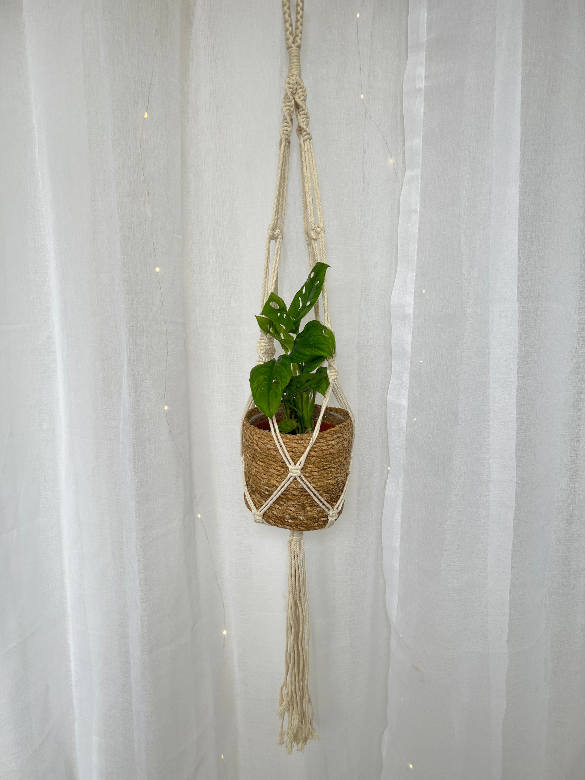 Twisted Macramé Indoor Plant Pot Hanger ~50cm Boho Chic Décor Home Garden