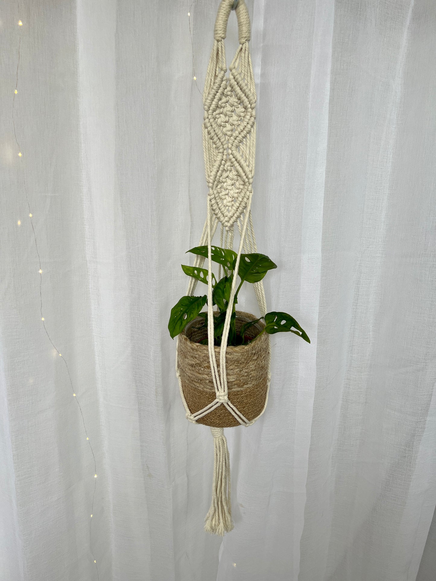 Diamond Braided Macramé Indoor Plant Pot Hanger ~50cm Boho Chic Décor Home Garden Hand Made