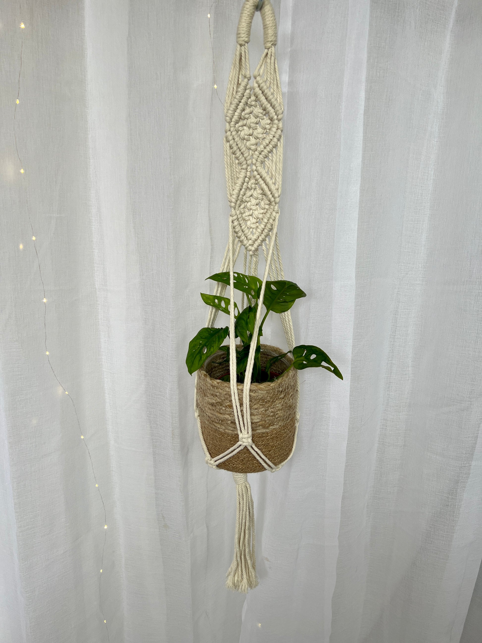 Diamond Braided Macramé Indoor Plant Pot Hanger ~50cm Boho Chic Décor Home Garden Hand Made