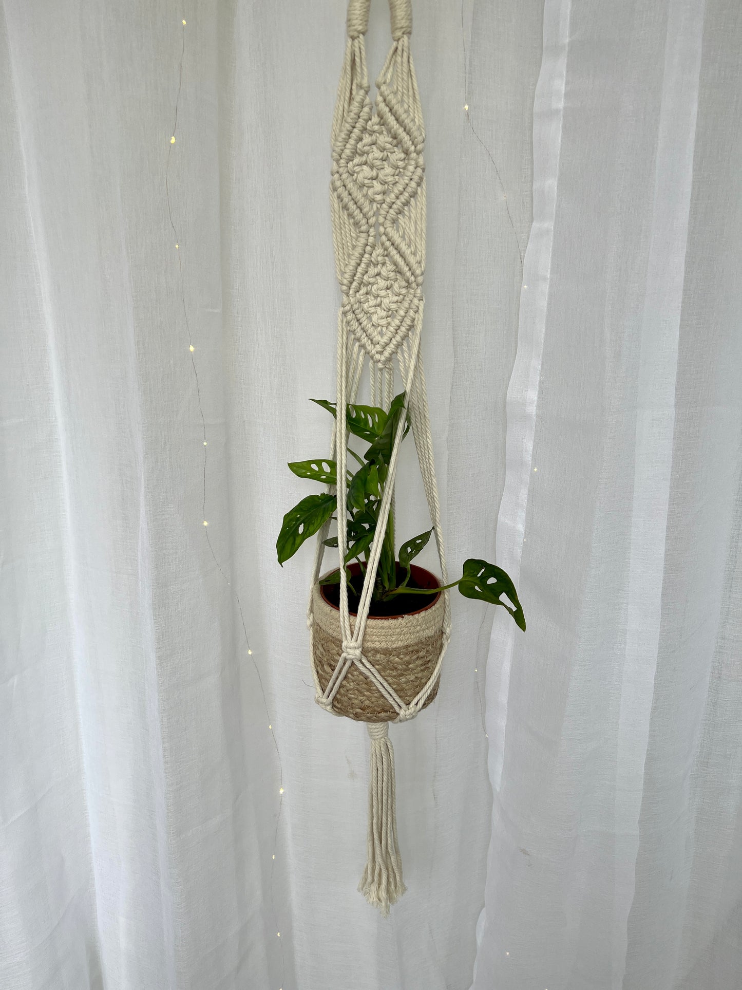 Diamond Braided Macramé Indoor Plant Pot Hanger ~50cm Boho Chic Décor Home Garden Hand Made