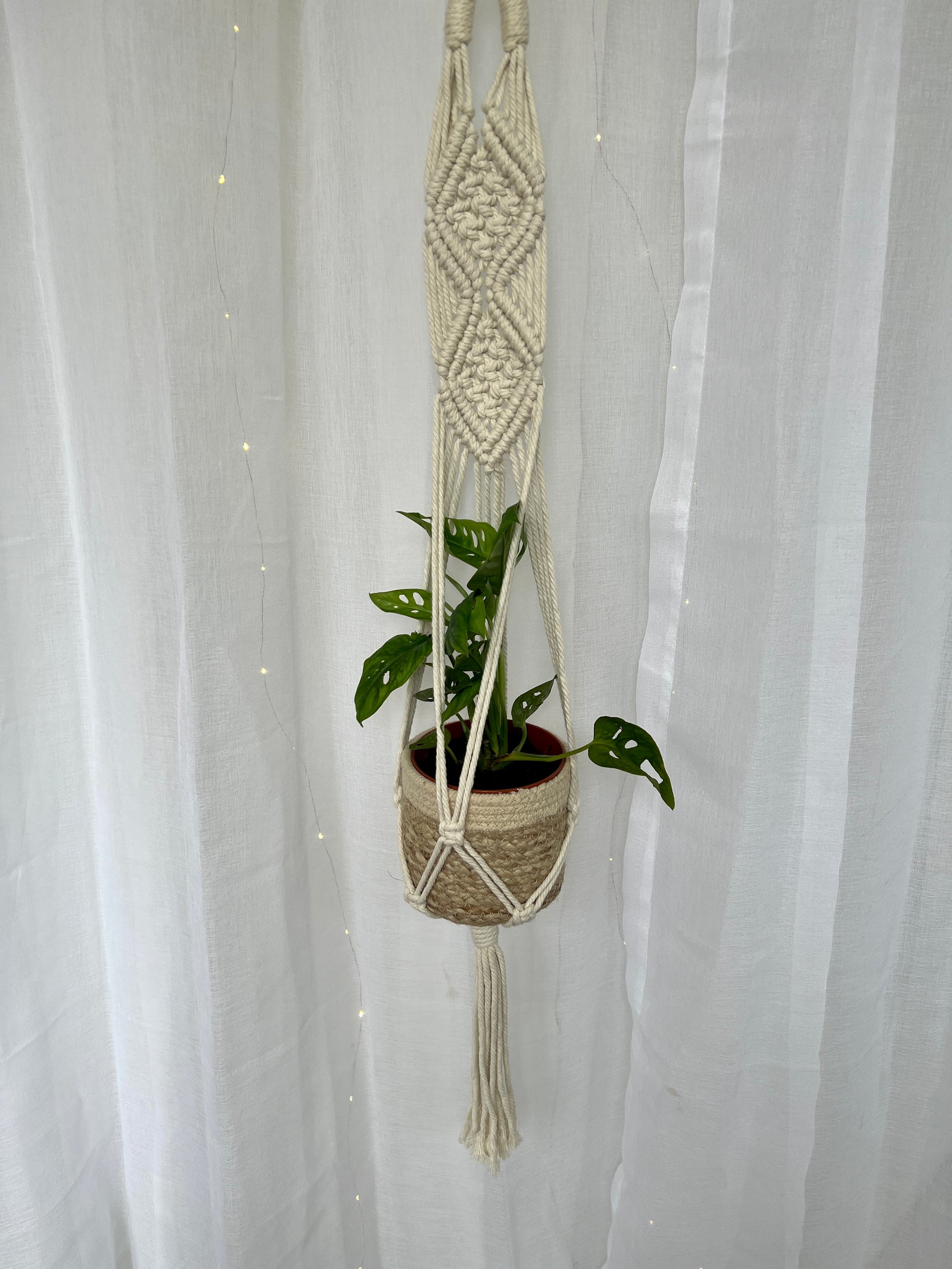 Diamond Braided Macramé Indoor Plant Pot Hanger ~50cm Boho Chic Décor Home Garden Hand Made