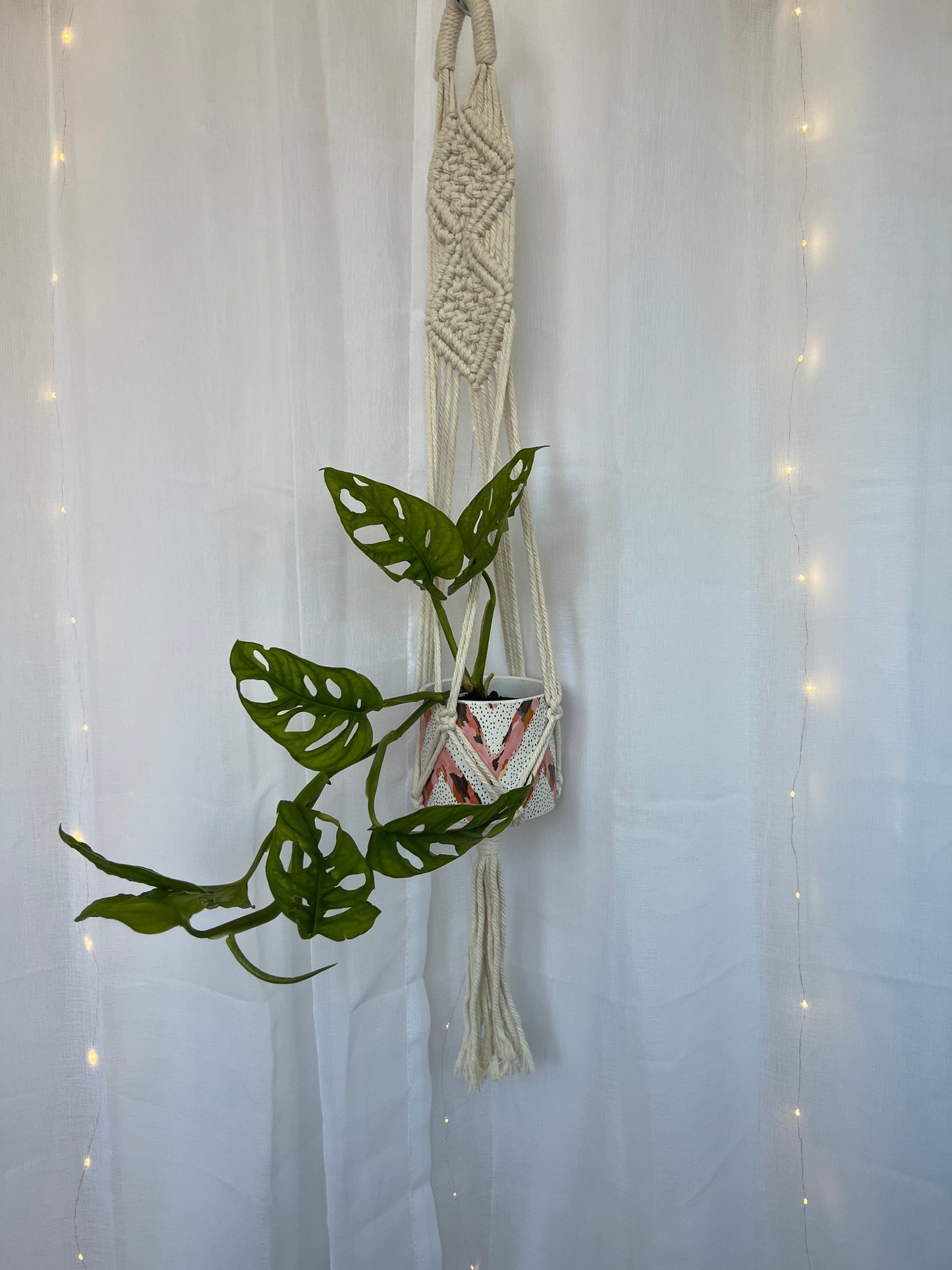 Diamond Braided Macramé Indoor Plant Pot Hanger ~50cm Boho Chic Décor Home Garden Hand Made