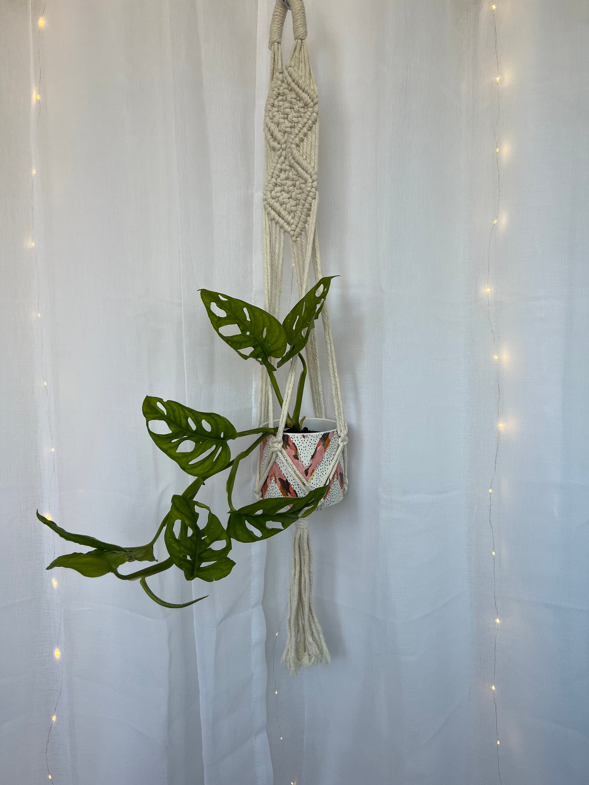 Diamond Braided Macramé Indoor Plant Pot Hanger ~50cm Boho Chic Décor Home Garden Hand Made