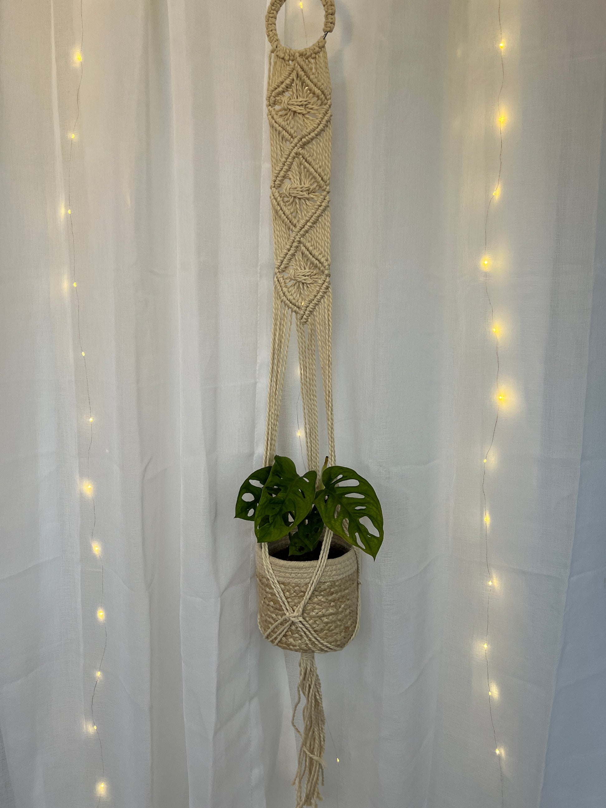 Diamond Braided Macramé Indoor Plant Pot Hanger ~1.2m Boho Chic Décor Home Garden