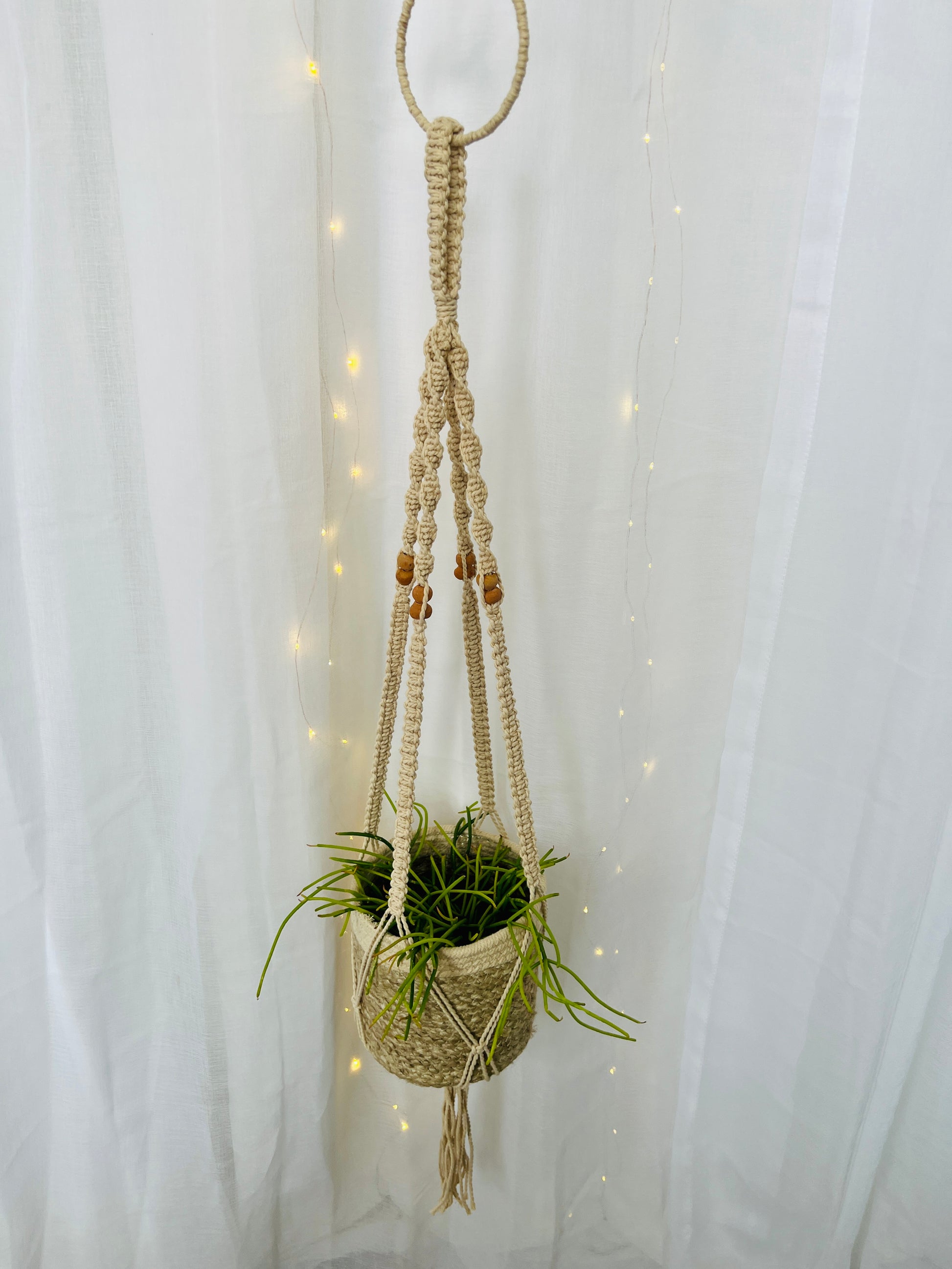 Beaded Macramé Indoor Plant Hanger 120cm Boho Chic Décor