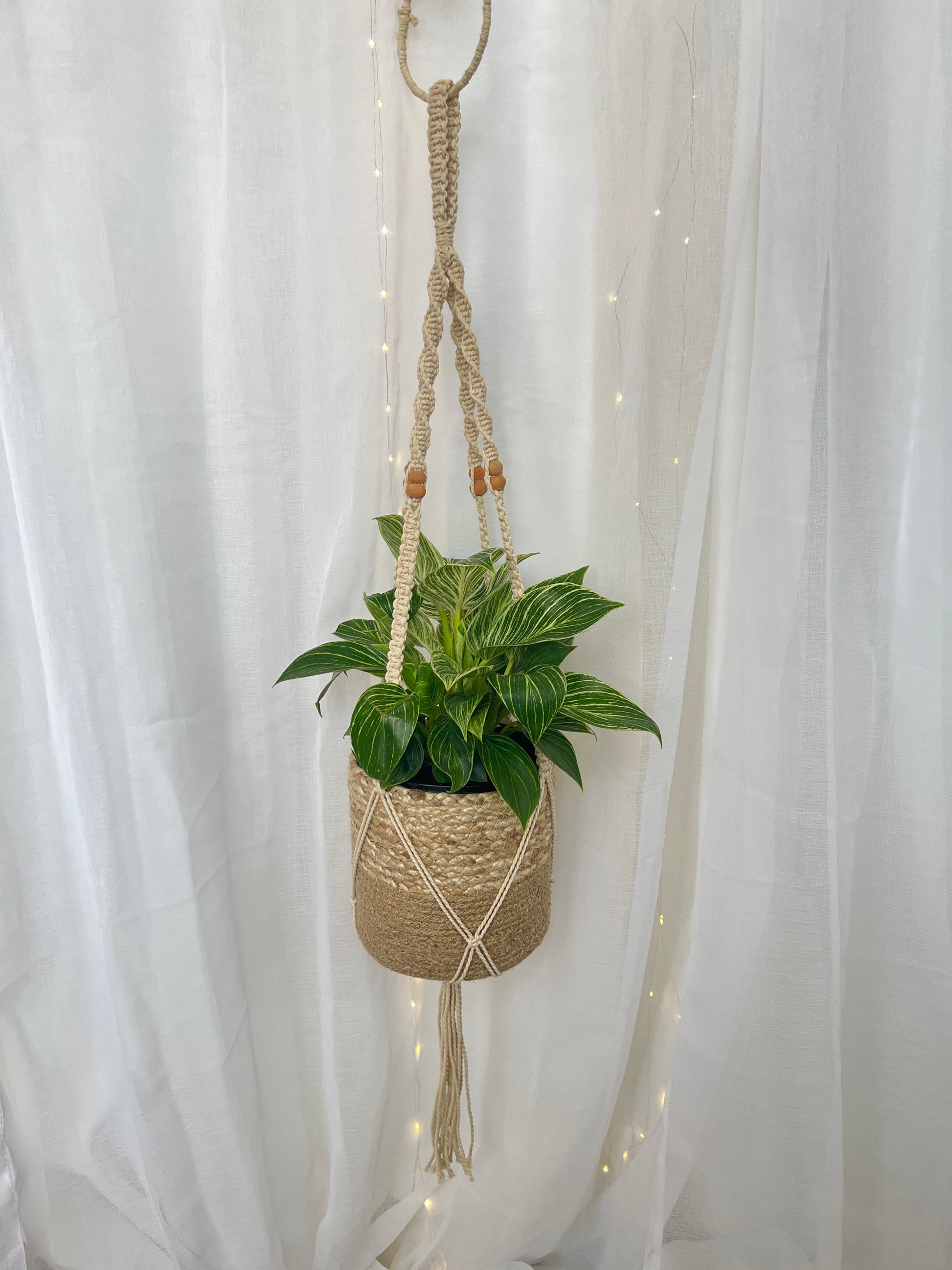 Beaded Macramé Indoor Plant Hanger 120cm Boho Chic Décor