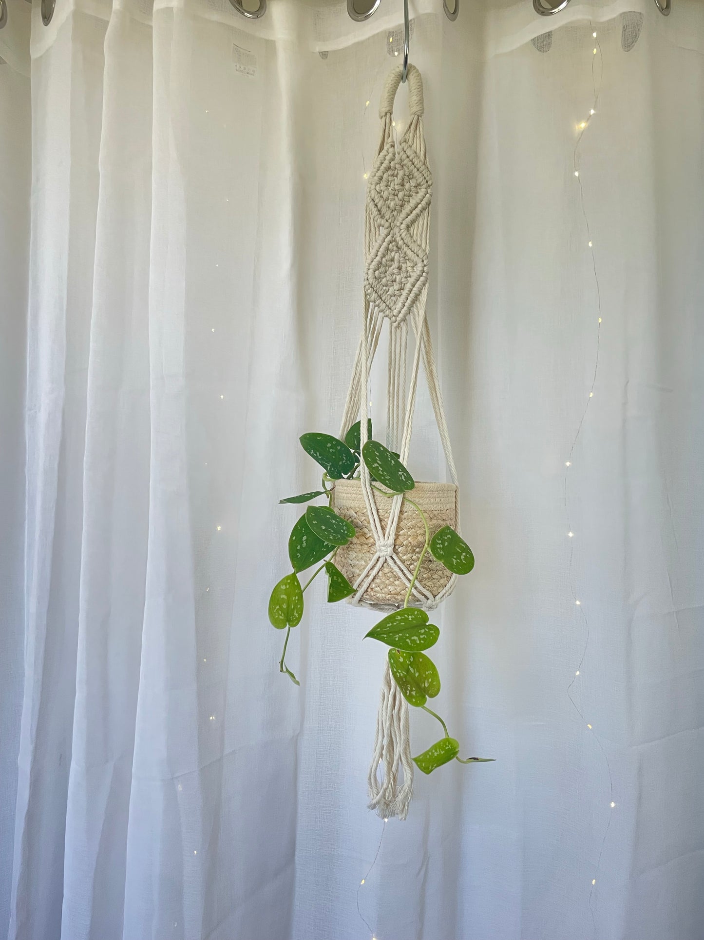 Diamond Braided Macramé Indoor Plant Pot Hanger ~50cm Boho Chic Décor Home Garden Hand Made