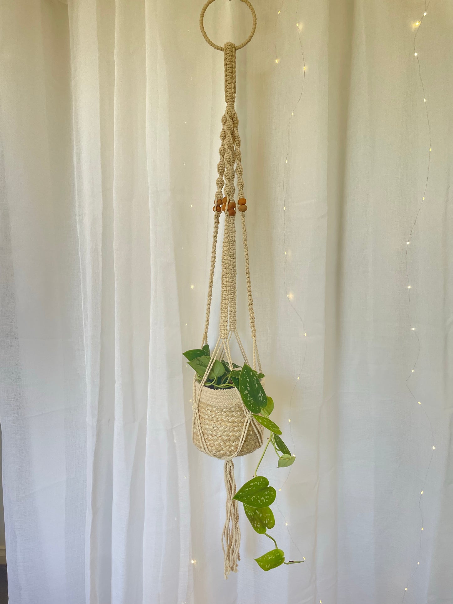 Beaded Macramé Indoor Plant Hanger 120cm Boho Chic Décor