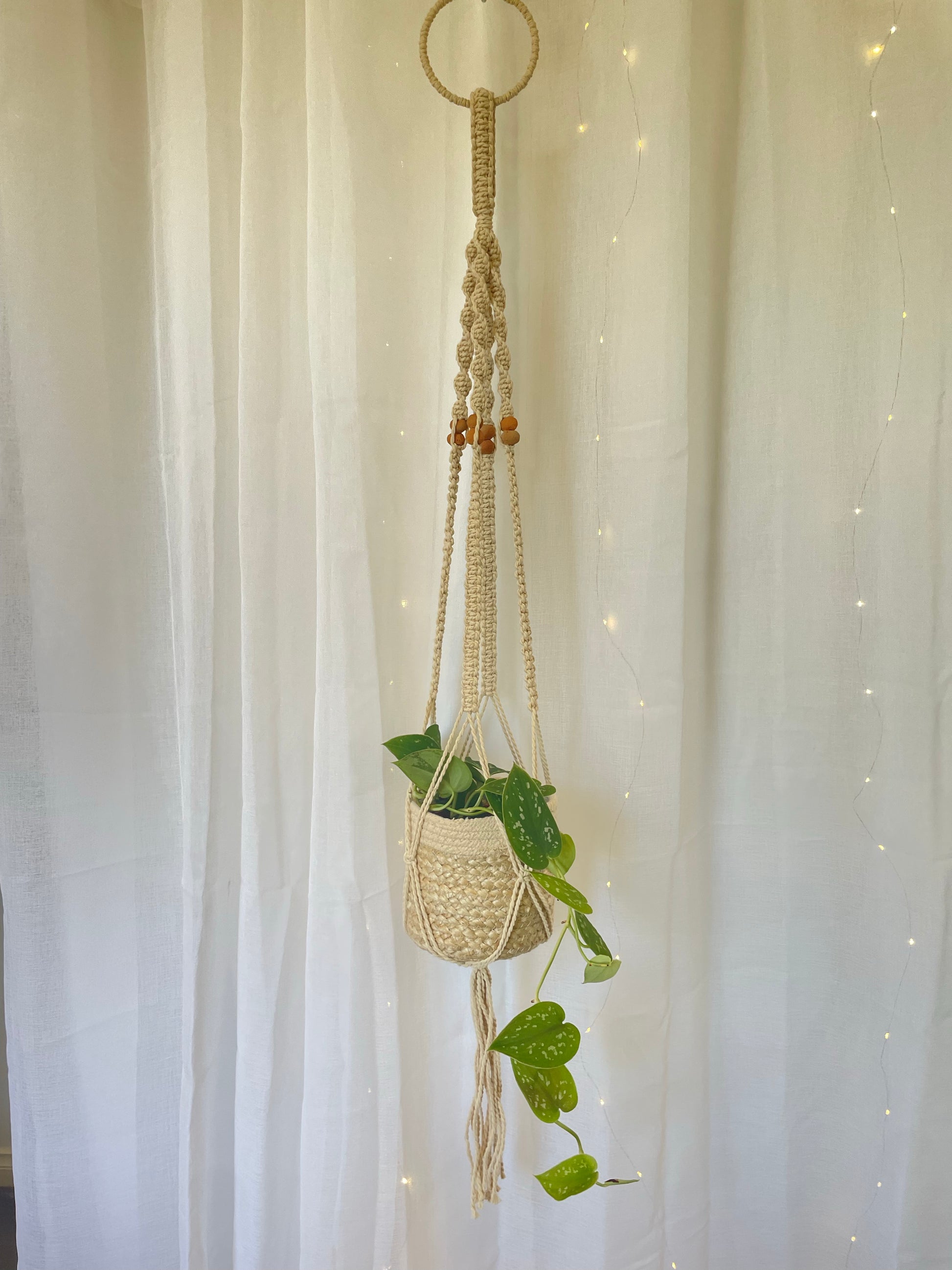 Beaded Macramé Indoor Plant Hanger 120cm Boho Chic Décor