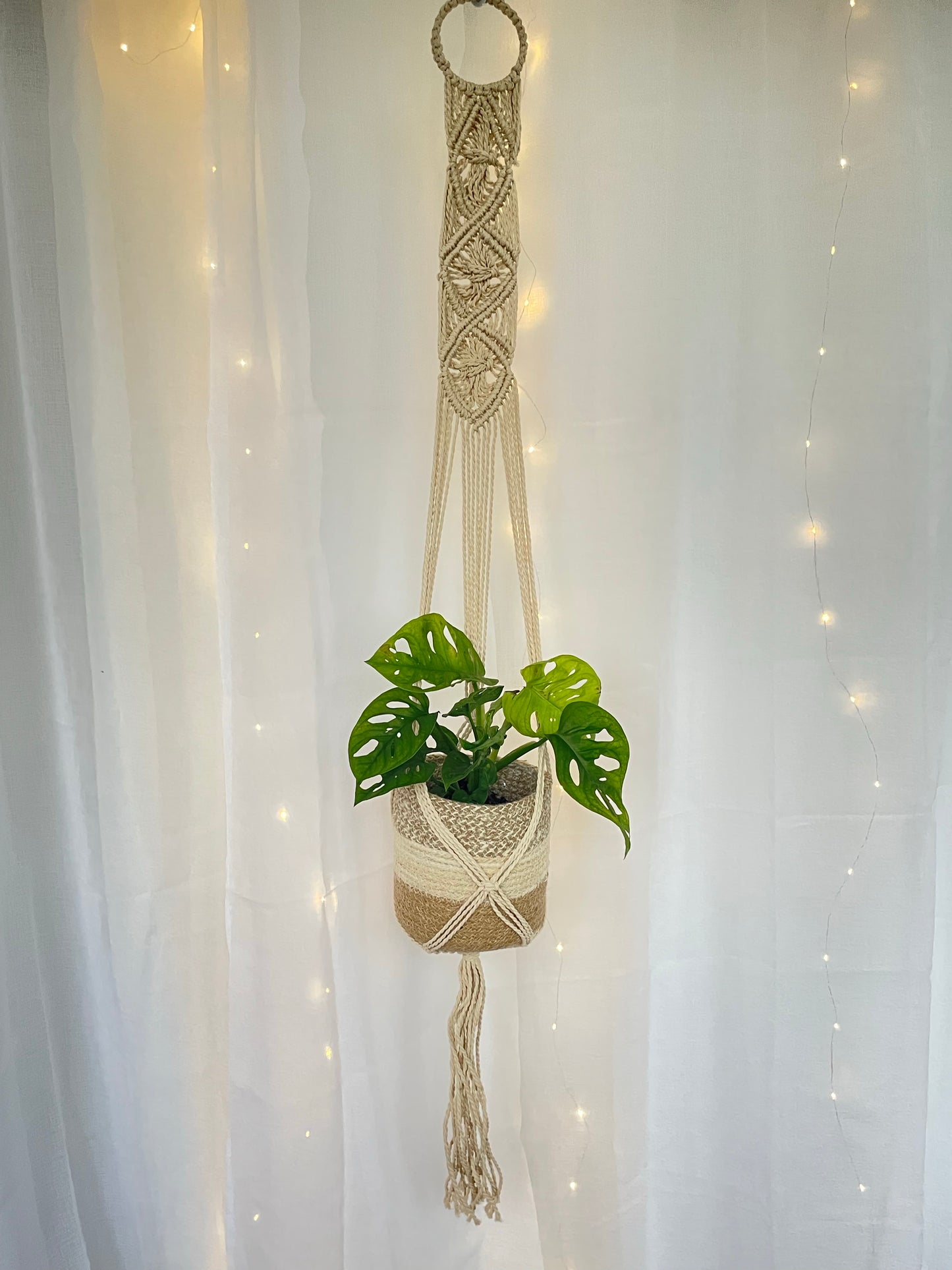 Diamond Braided Macramé Indoor Plant Pot Hanger ~1.2m Boho Chic Décor Home Garden