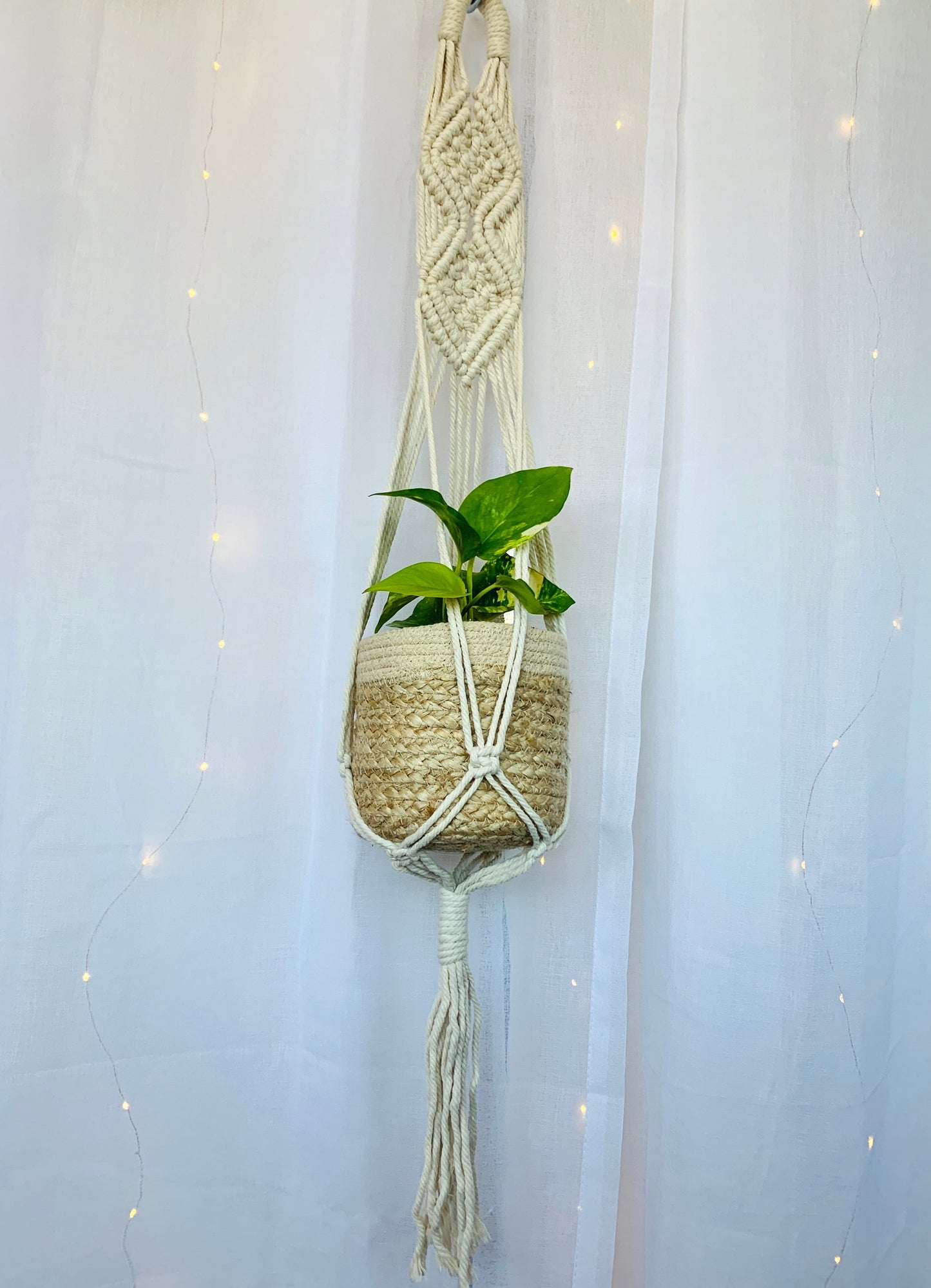Diamond Braided Macramé Indoor Plant Pot Hanger ~50cm Boho Chic Décor Home Garden Hand Made