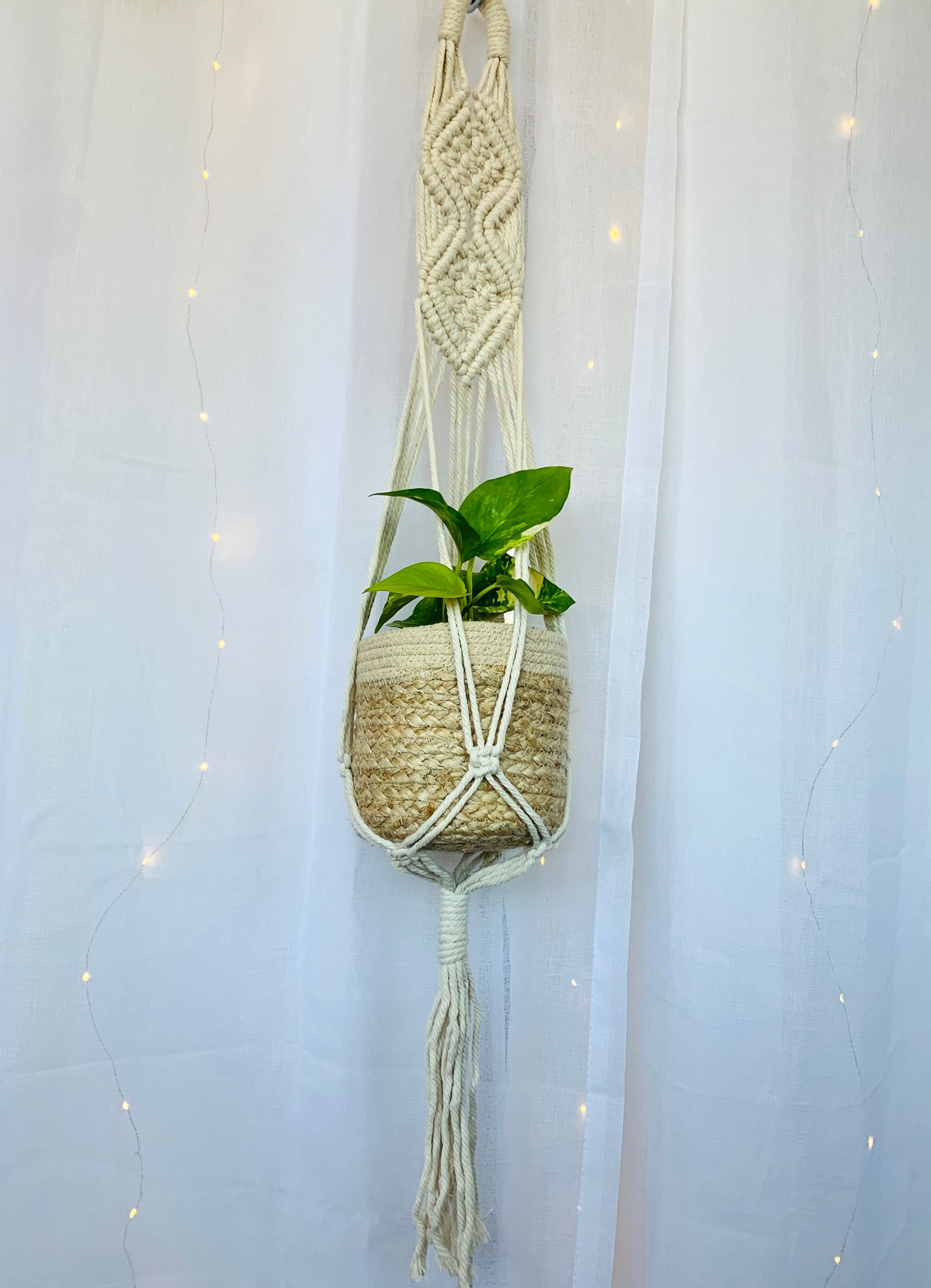 Diamond Braided Macramé Indoor Plant Pot Hanger ~50cm Boho Chic Décor Home Garden Hand Made