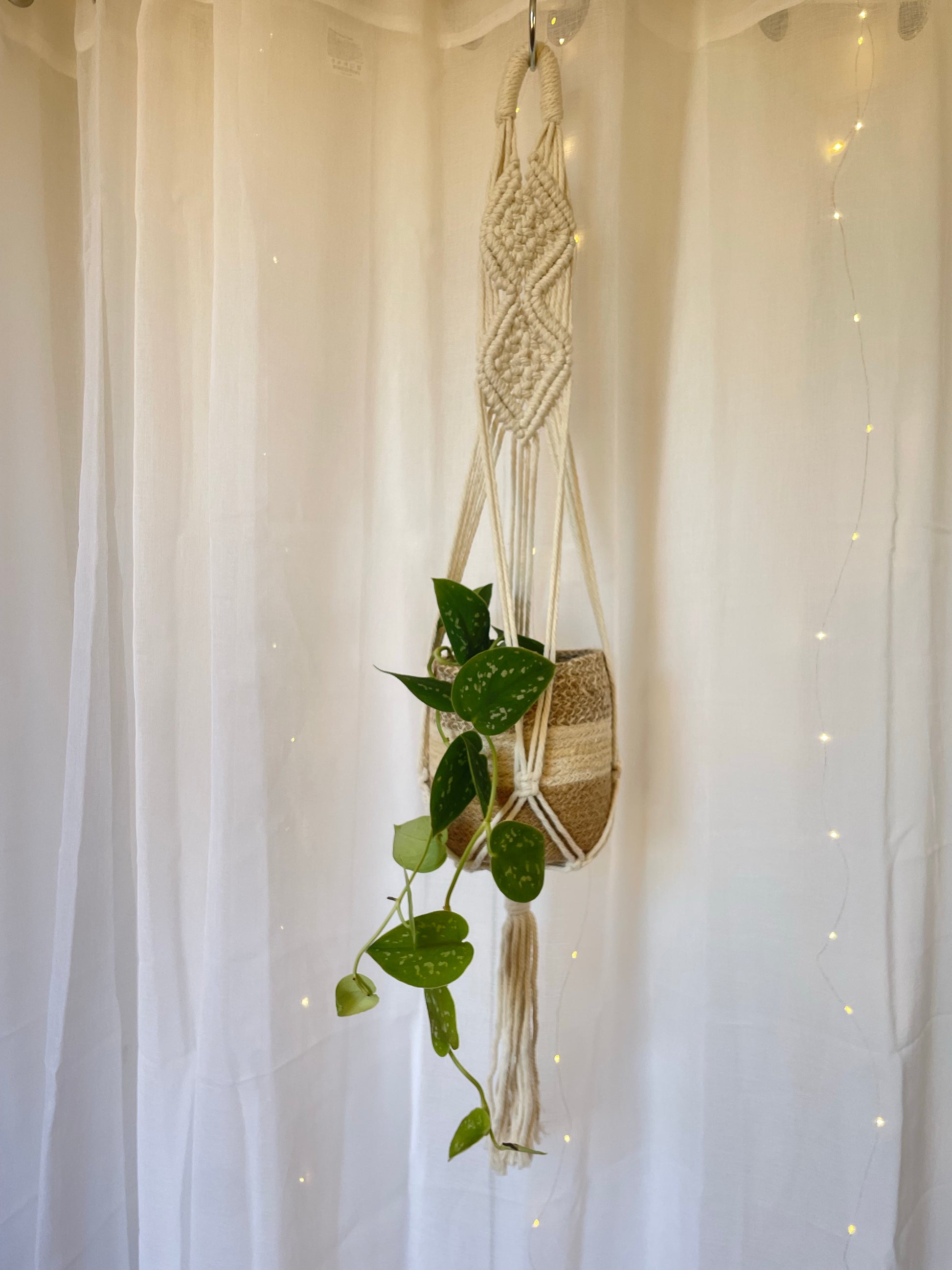 Diamond Braided Macramé Indoor Plant Pot Hanger ~50cm Boho Chic Décor Home Garden Hand Made