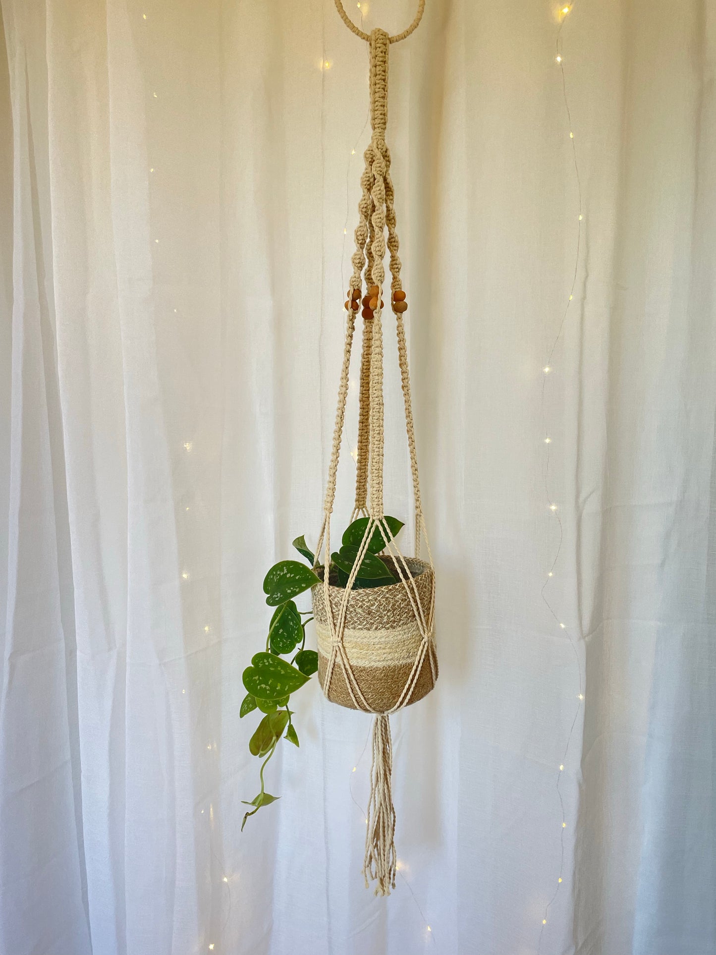 Beaded Macramé Indoor Plant Hanger 120cm Boho Chic Décor