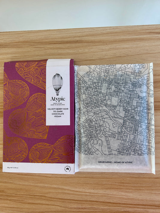Atypic Mixed Berry Dark Chocolate – 75% Vegan (80g) Made in Melbourne