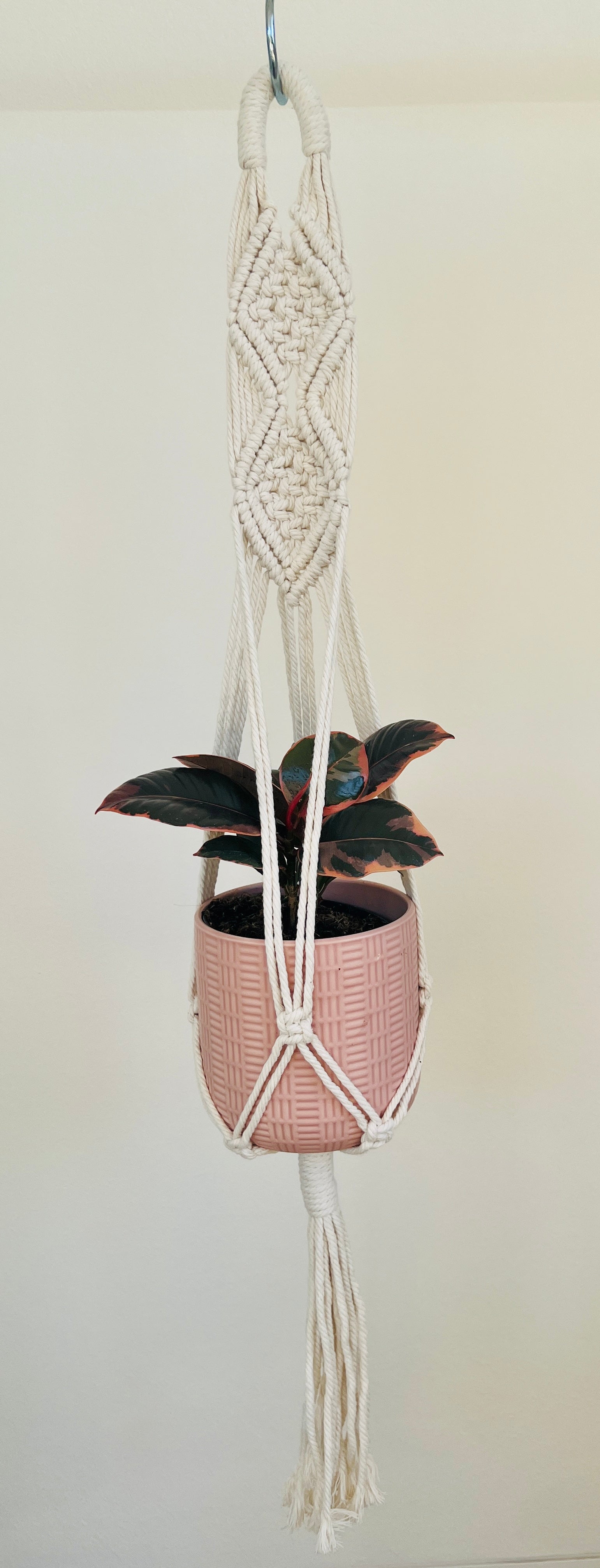 Diamond Braided Macramé Indoor Plant Pot Hanger ~50cm Boho Chic Décor Home Garden Hand Made