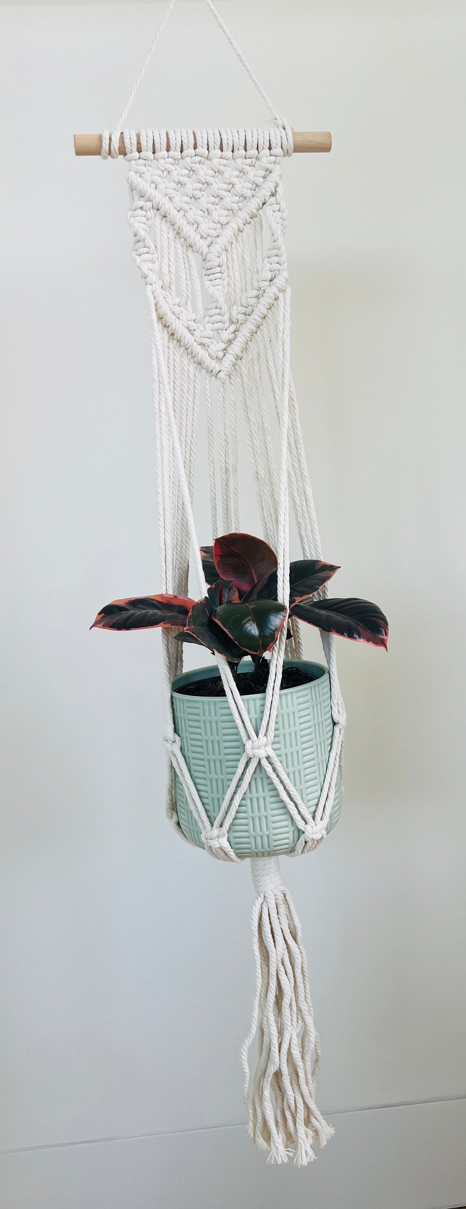 Chevron Macramé Indoor Plant Pot Hanger ~50cm Boho Chic Décor Home Garden Hand Made