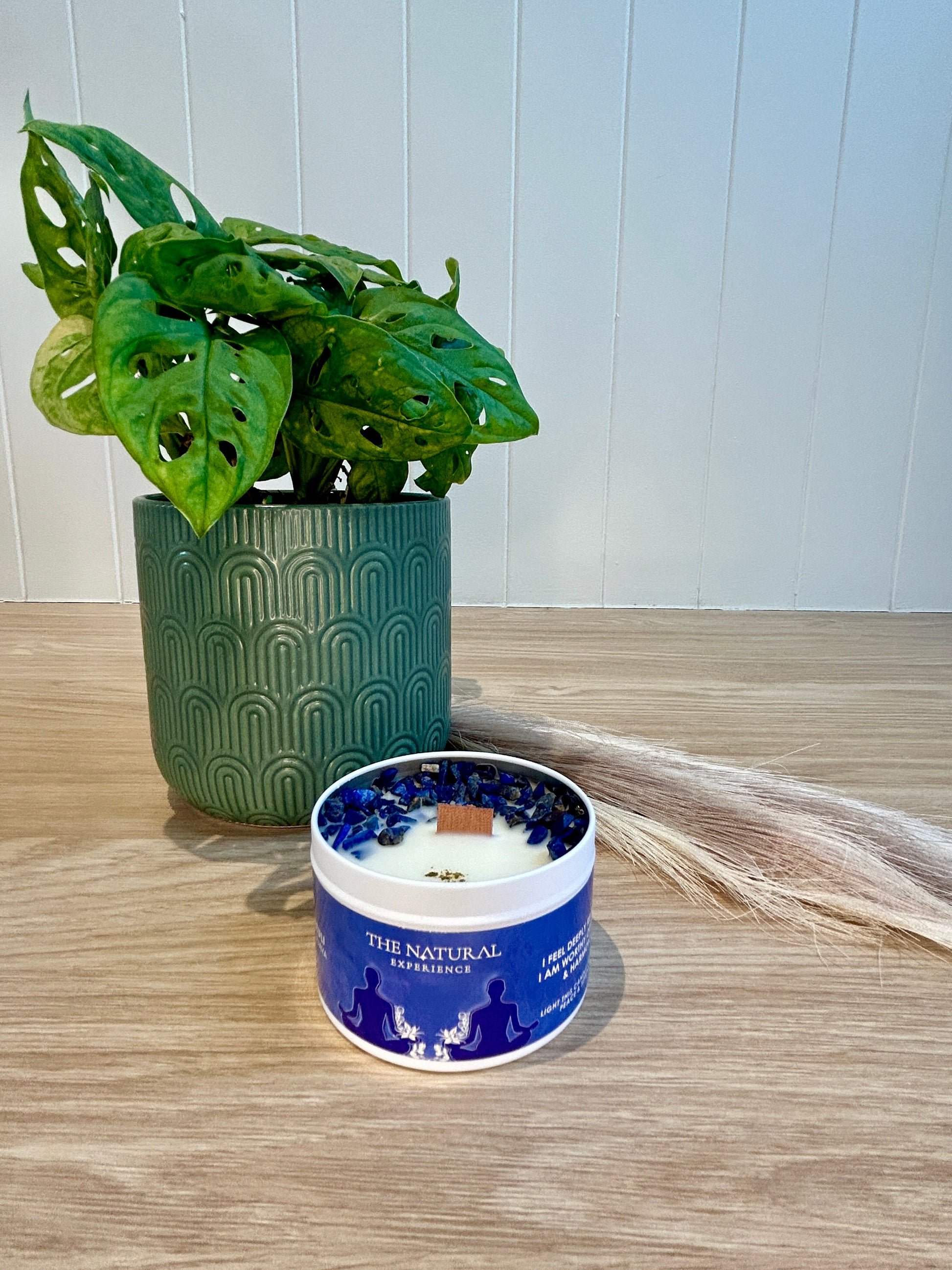 Soy wax candle lapis lazuli gemstones