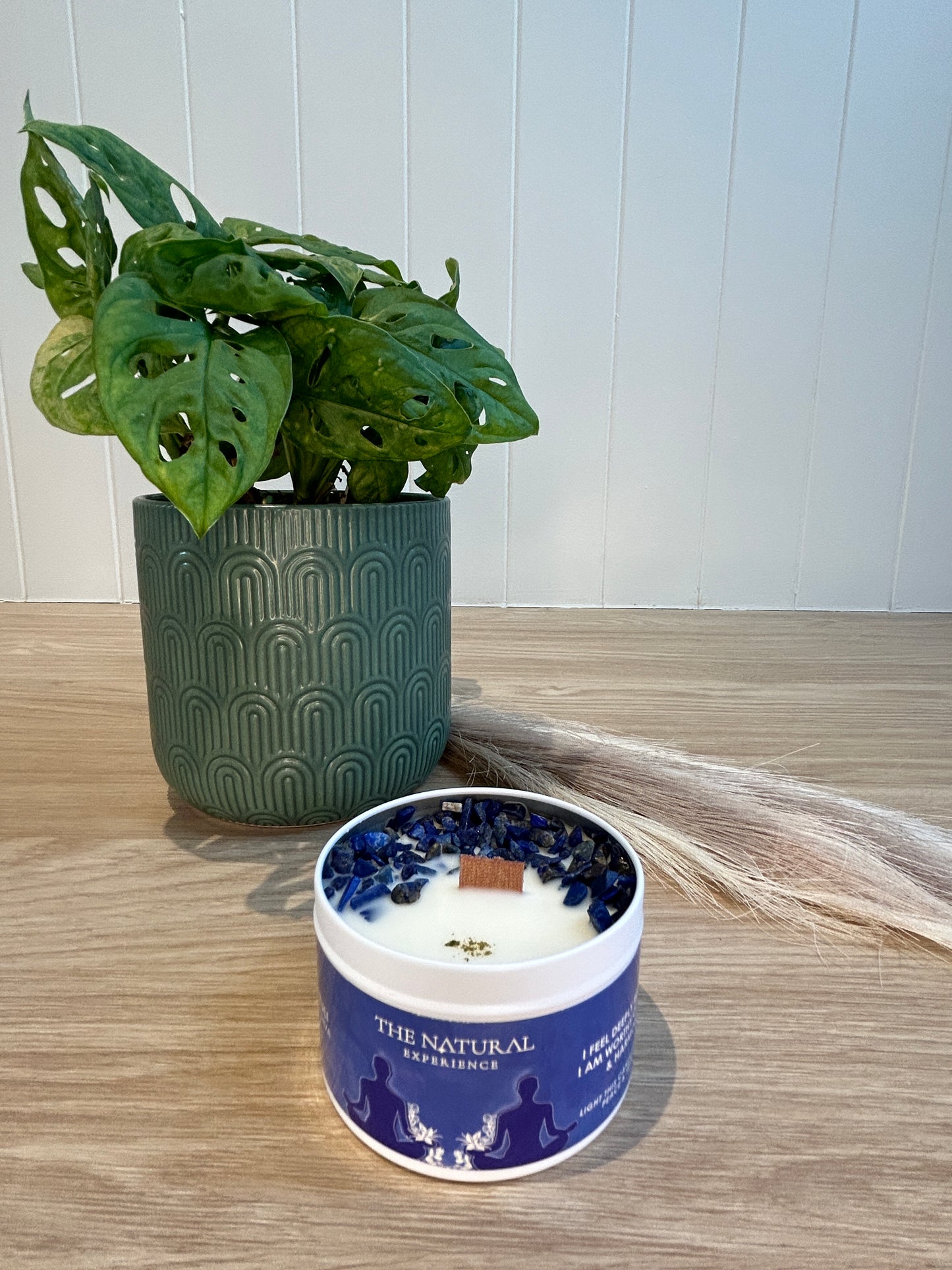 Soy wax candle lapis lazuli gemstones