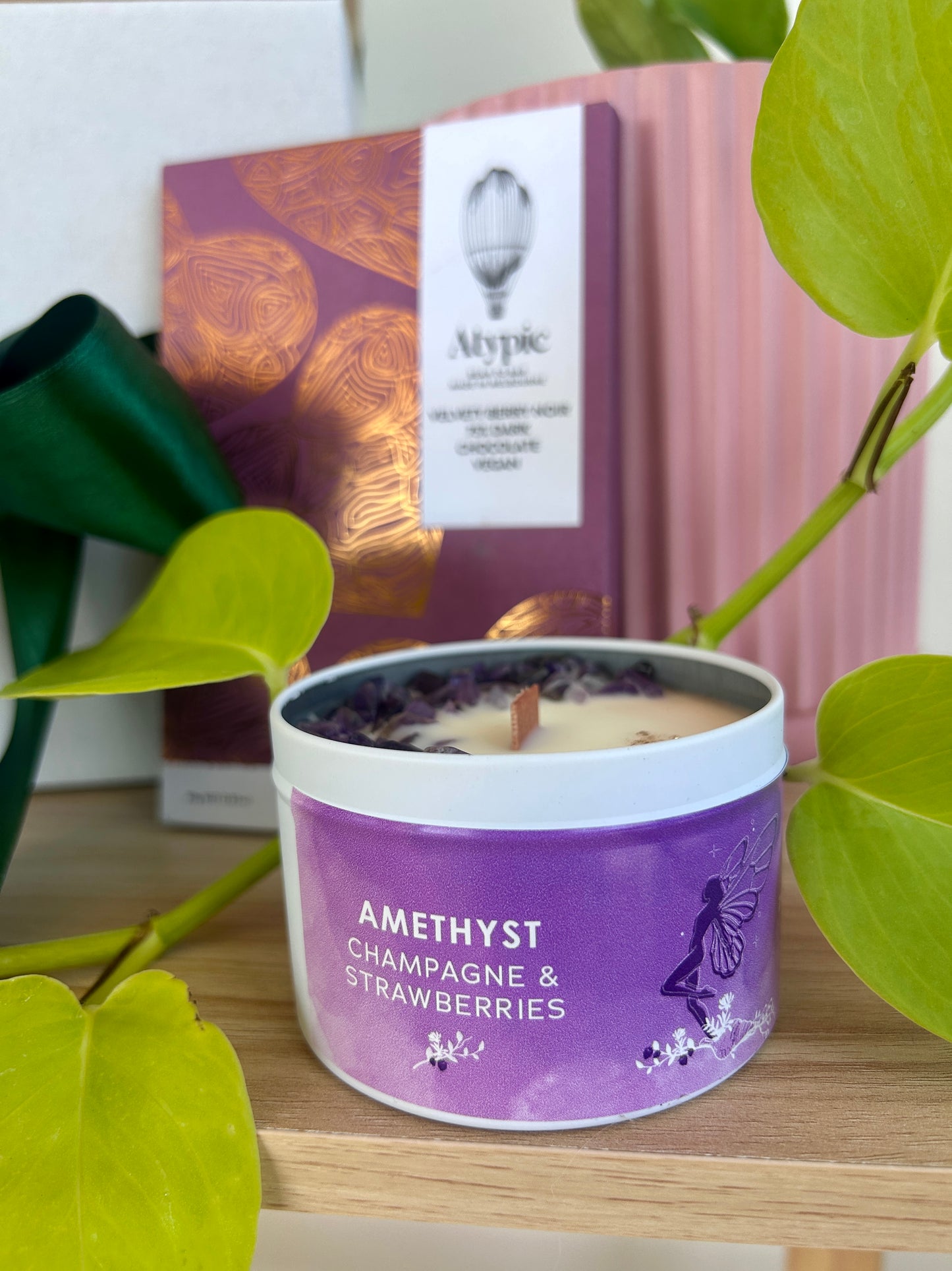 Love Grows Gift Box Amethyst Strawberry Champagne Soy Gem Candle from The Natural Experience