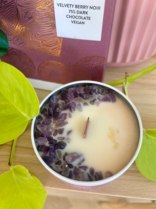 Love Grows Gift Box Amethyst Strawberry Champagne Soy Gem Candle from The Natural Experience Crystal