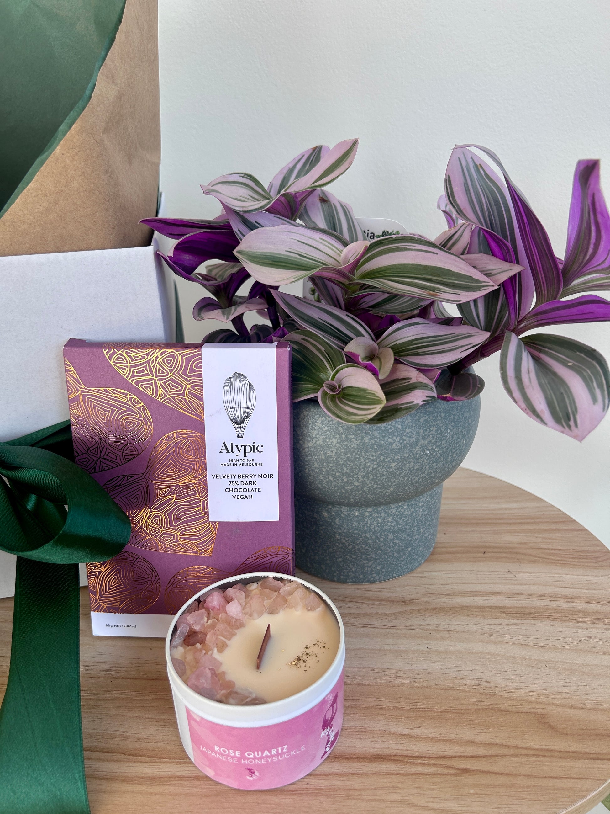 Plant Gift for Her Gift Box Australia Chocolates and Soy Crystal Cadle