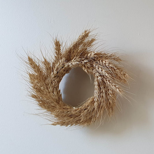 Wheat on Wire Frame Wreath Dried Organic Art Sculpture by Elsa Thorp