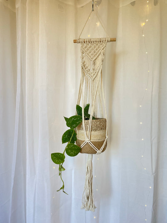 Chevron Macramé Indoor Plant Pot Hanger ~50cm Boho Chic Décor Home Garden Hand Made