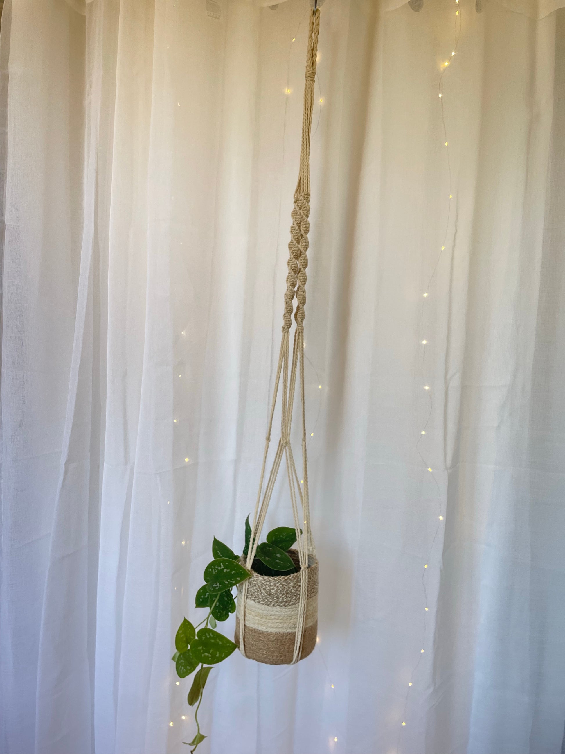 Twisted Macramé Indoor Plant Pot Hanger 120cm Boho Chic Décor Home Garden